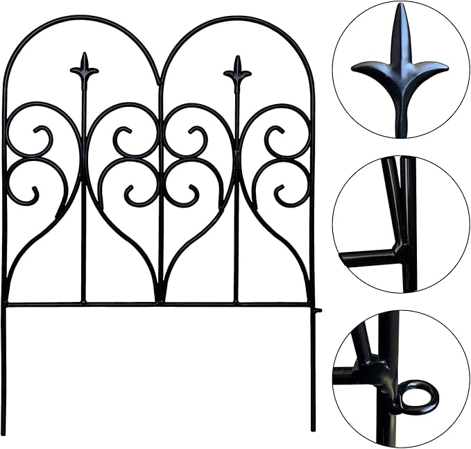 Decorative Garden Fence 32 in (H) x 10 ft (L) Outdoor Rustproof Metal Dog Pet Fence Animal Barrier, Garden Fencing Panel Border for Yard Patio Flower Bed