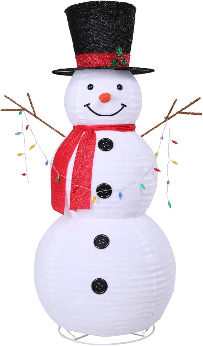 5 FT Lighted Christmas Snowmen Outdoor Decorations with 100 Warm White LED Lights Pre-lit 3D Glittered Snowmen for Lawn Yard Garden Yard Xmas Decor