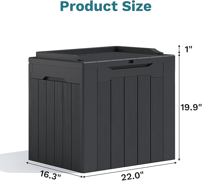 Patiolife 30 Gallon Resin Deck Box, Small Outdoor Storage for Garden Tools, Pool Supplies, Waterproof and Lockable, Black