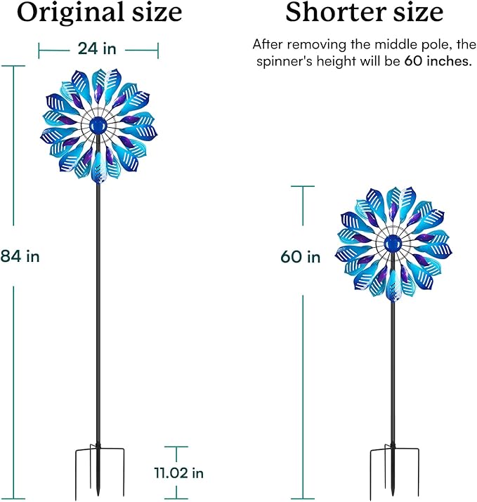 Wind Spinners Outdoor for Yard and Garden, Metal Large Wind Spinner with Stake, Windmill for Yard, Gift for Family Friends(84'' H x 24'' W)