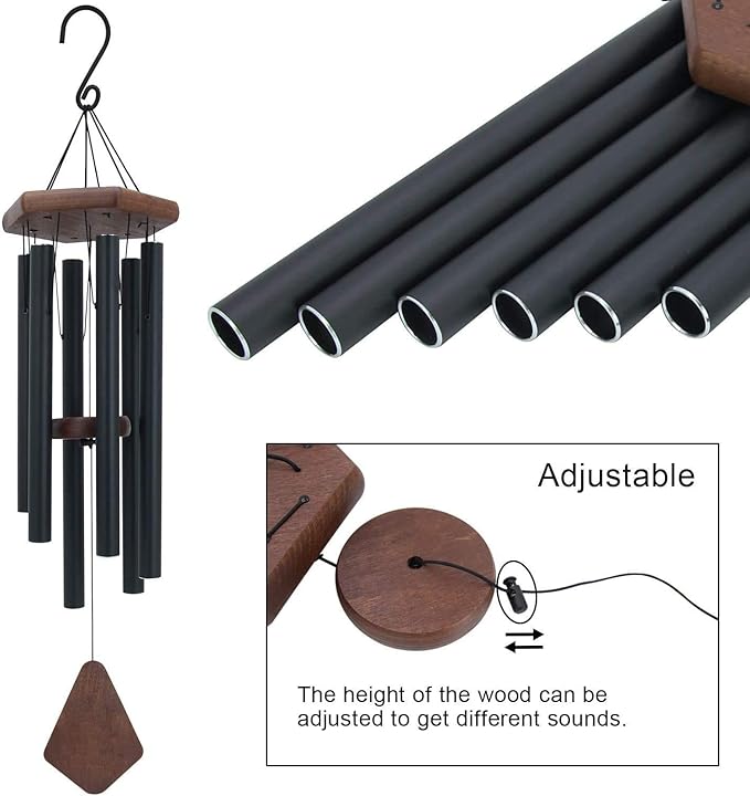 ASTARIN Wind Chimes for Outside, 30" Black Aluminium Wind Chime with Wind Catcher, Outdoor Garden Patio Decoration Windchimes, Classic Zen Gift for Men and Women