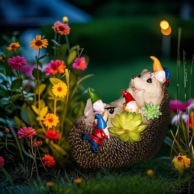 Natelf Solar Hedgehog Garden Statue Light Outdoor Decor with LED, Waterproof Lawn Ornaments for Yard, Patio, Backyard, Balcony - Cute Birthday Gift for Women, Mom, Grandma