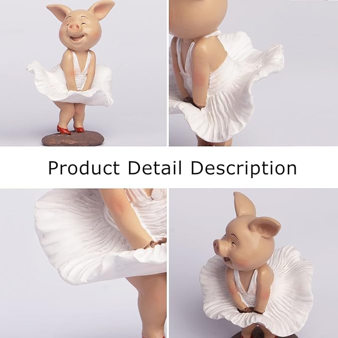 Pig Statue Mini Pig Figurine, Resin Home Decor, Lucky Animal Garden Statue for Micro Landscape (Skirt Pig)