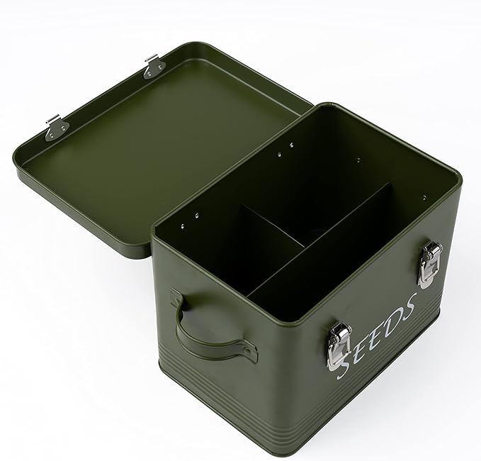 Seed Storage Box Garden Seed Packet Storage Organizer Seed box with dividers, Comes with 10 Seed envelopes, 10 Plant Labels
