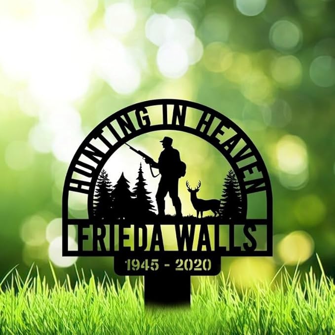 Personalized Hunter Memorial Stake – Custom Deer Memorial Marker, Hunting In Heaven Tribute, Father's Day Sympathy Gift (Hunter Memorial)