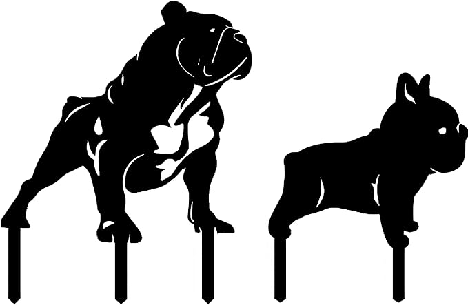 Metal Dog Garden Decor for Outside (2 Pack), Puppy Decorative Garden Stakes, Black French Bulldog Silhouette Outdoor, Dog Yard Art, Weather Resistant Steel Yard Decor