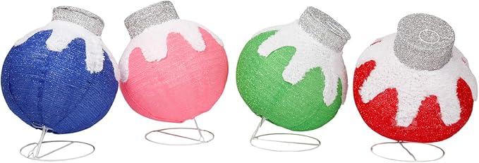 VINGLI 4 Packs Pop Up Ornaments Collapsible Christmas Decorations with 320 LED Lights, 18in Pre Lit Christmas Ball Holiday Decor for Indoor Outdoor Lawn Garden Patio, 4 Packs