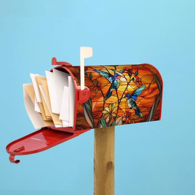 Giwawa Stained Glass Hummingbird Mailbox Covers Magnetic for Fall Mailbox Cover Autumn Mail Box Covers Standard Size 18 x 21 Thanksgiving Decorations Outdoor Welcome Mailbox Wrap