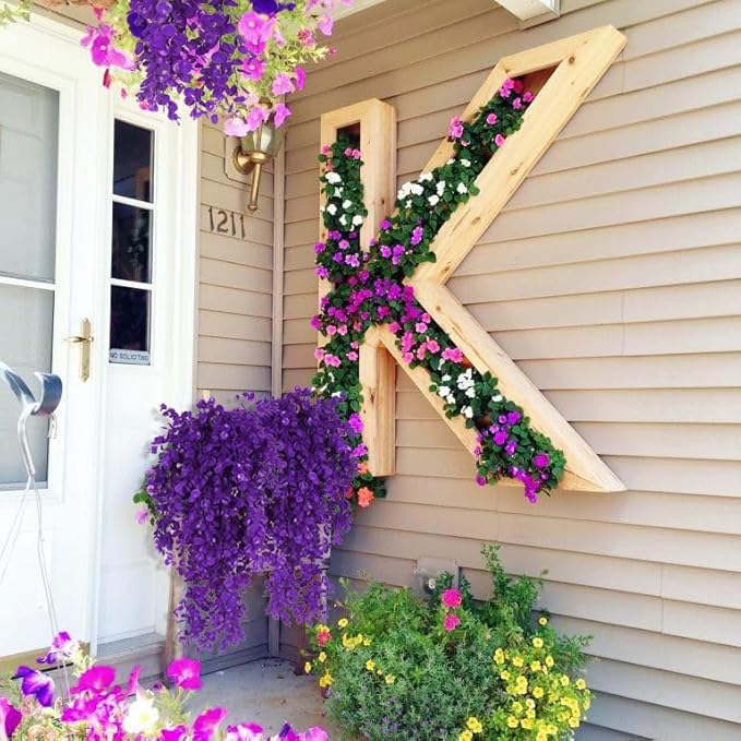 RECUTMS 4 Pack Artificial Plants Hanging Faux Eucalyptus Leaf Greenery Fake Plant for Wall House Room Patio Indoor Outdoor Home Shelf Office Decor (Purple)