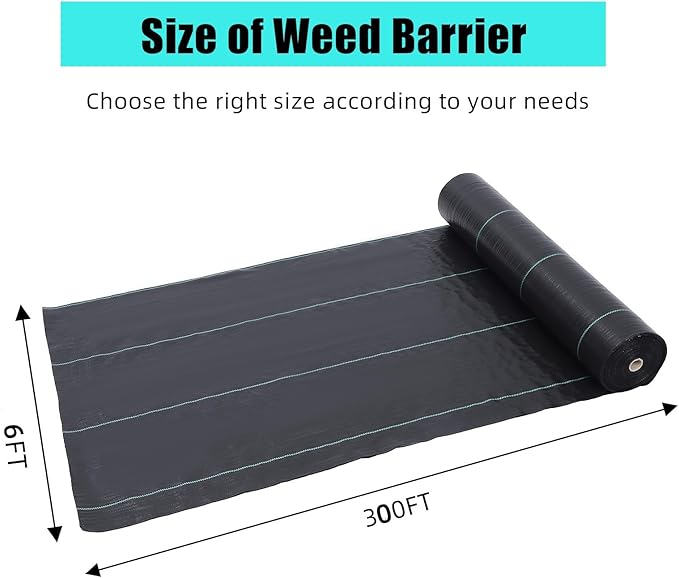 6ft X 300ft Weed Barrier Landscape Fabric Heavy Duty, Premium 2.4 oz Ground Cover Weed Block Gardening Mat, Easy Setup & Superior Weed Control, for Erosion Control, Weed Barrier