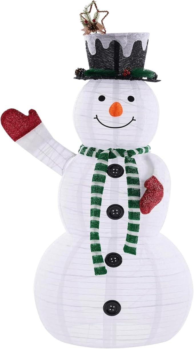 Christmas Decorations Outdoor, 60" Large White Snowman with Built-in LED Lights, Christmas Yard Decorations with Green Scarf and Magic Hat, Holiday Decor for Indoor Outdoor Use