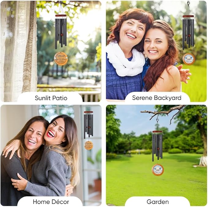 Personalized Memorial Wind Chimes with Custom Photo Pendant & Letter from Heaven | Sympathy Gift for Loss of Loved One, 32-Inch Outdoor Chime for Remembrance (Mother)