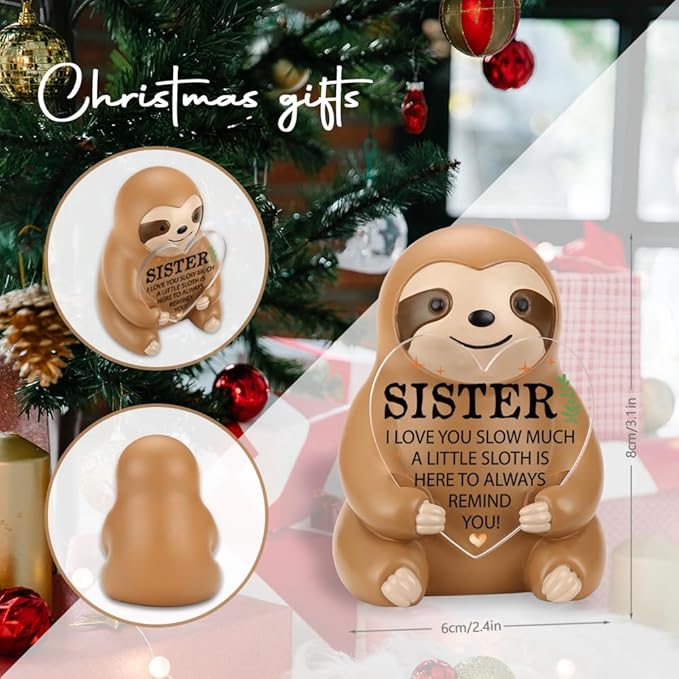 Sloth Figurines Gift, Birthday Gifts for Sister Women, Funny Cute Sloth Present for Bestie Friends Sister BFF Friendship Birthday Christmas YSS8