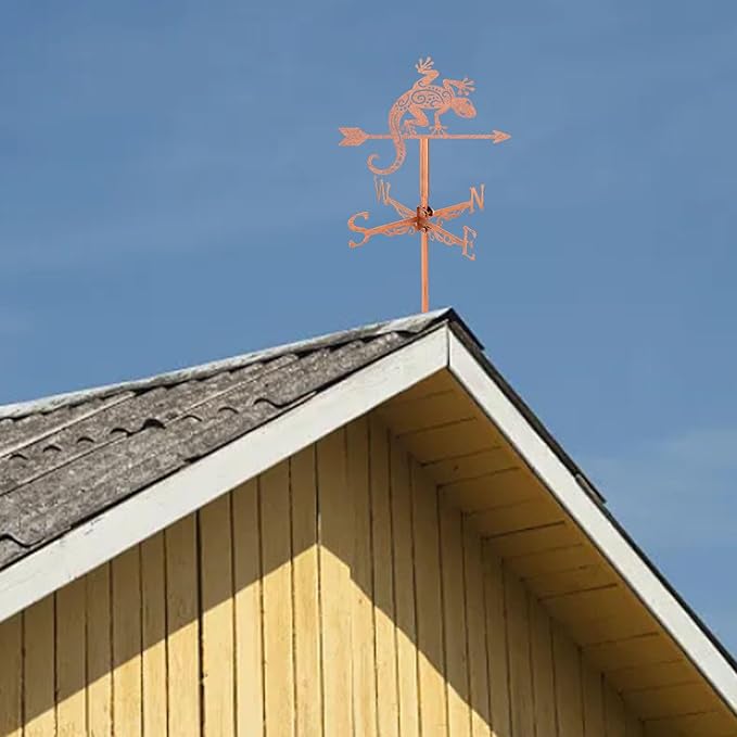 SUPERDANT Gecko Weather Vane Reptile Animal Wind Vanes for Yard Metal Weathervane Roof Mount for Gardens Outside Reddish Copper Weathervanes Farmhouse Farm Barn Sheds Patio Decorations