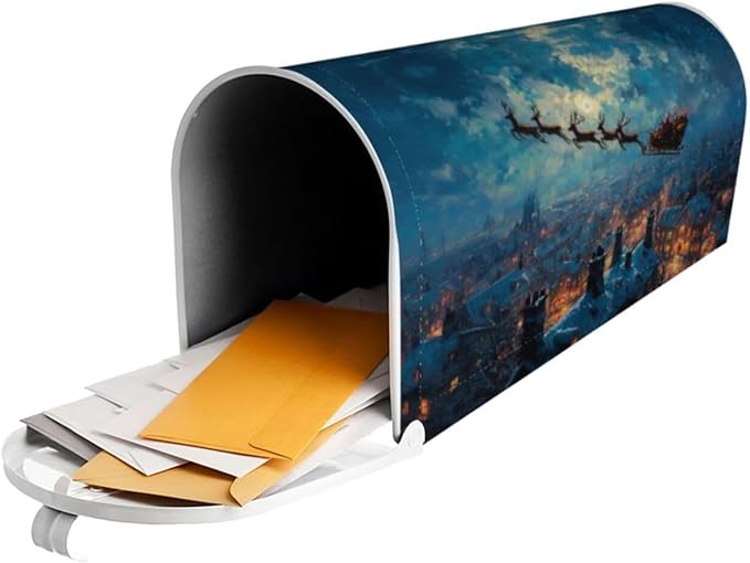 Winter Christmas Santa Sleigh Mailbox Covers Magnetic Letterbox Covers 21x18 Inch for Garden Outdoor Decoration