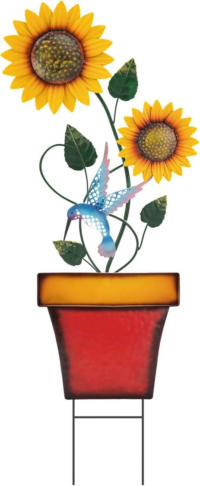 pearlstar Sunflower Decorative Garden Stake 44 Inches Large Metal Art Outdoor Yard Decor Flower Pot Design for Outside Garden Lawn Patio Proch Ornaments,Hummingbird