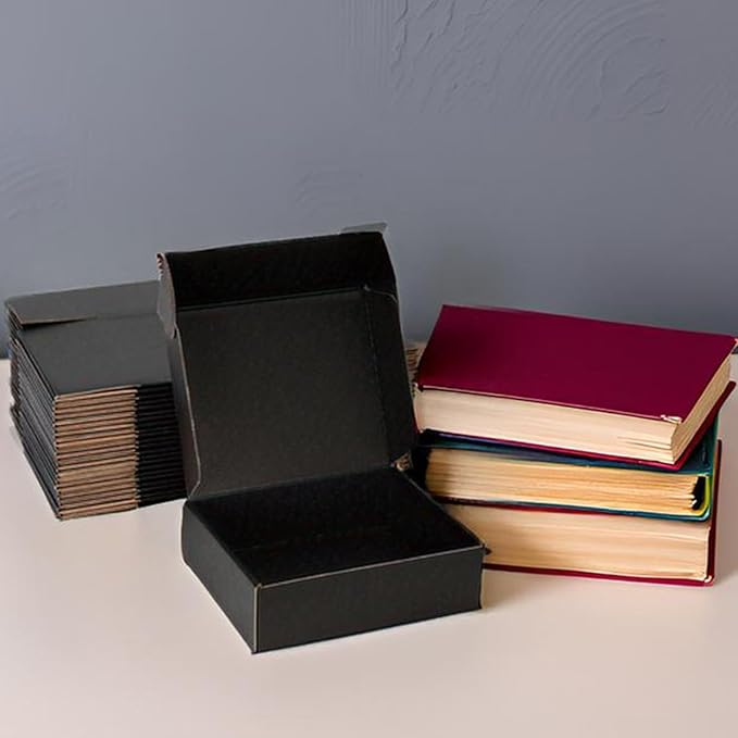 Small Shipping Boxes 8x5x2 Inch (25 Pack) - Sturdy Black Corrugated Cardboard Boxes for Small Business, Ecommerce, Mailing & Packaging | Recyclable Gift & Storage Boxes