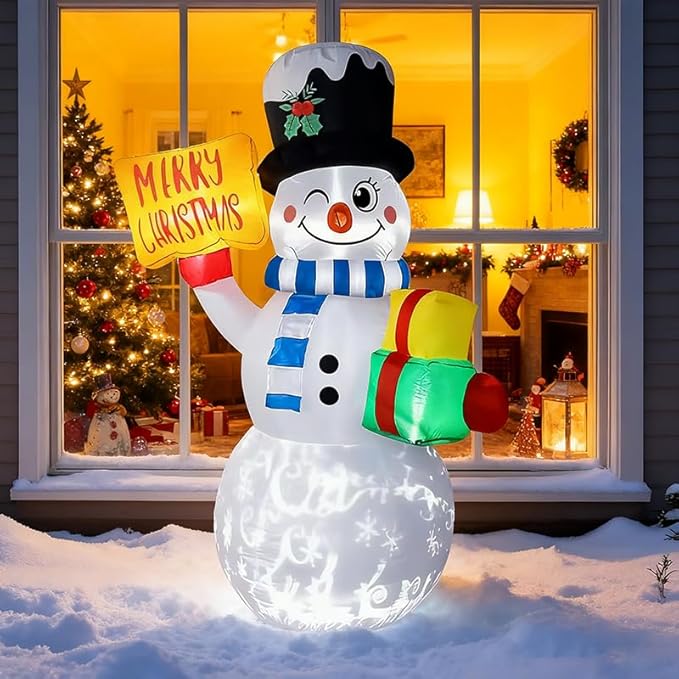 BeBecome 6ft Light-Up Inflatable Snowman Outdoor Christmas Decoration with Merry Christmas Sign, All-Weather Blow Up Yard Decor for Holiday Lawn