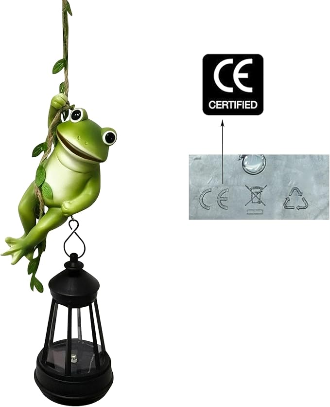Solar Frogs Outdoor Garden Statues, Christmas Hanging Climbing Rope Frog on a Vine with Lantern Tree Hugger Figurine Lights for Outside Yard Art Sculptures Porch Balcony Wall Decor, Funny Gifts