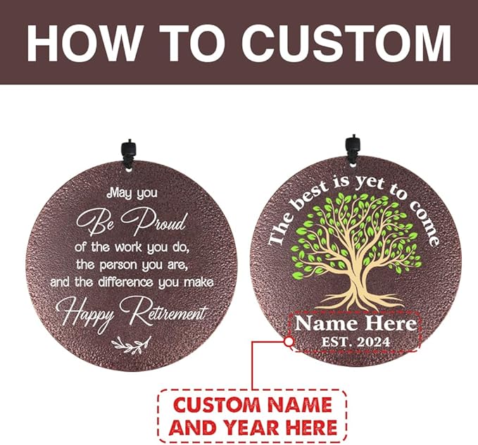Personalized Wind Chimes, 2025 Retirement Gifts, Congratulate Retirement Gifts for Mom/Dad, Green Life Tree Metal Retirement Wind Chimes for Woman/Man Outdoor 36inch (Produced in USA)