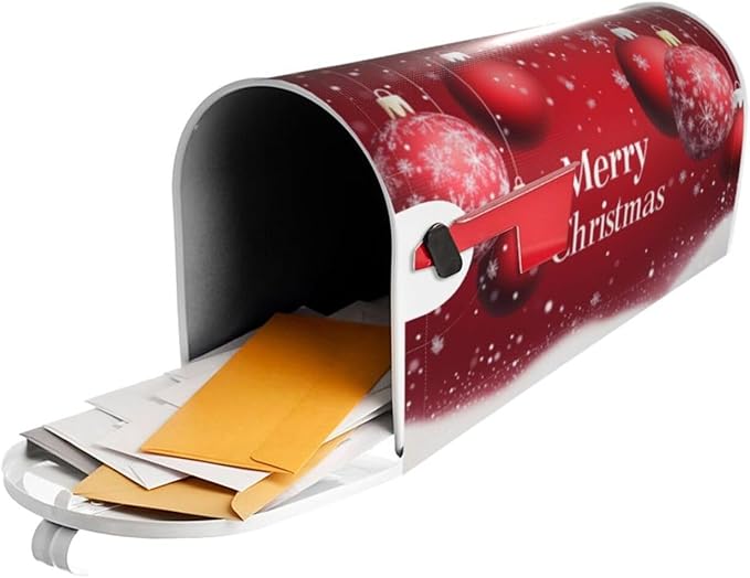 Festive Magnetic Mailbox Cover Xmas Christmas Ball Pattern Outdoor Mailbox Protector Holiday Seasonal Decorative Garden Yard Home Standard Size 21 x 18 Inch