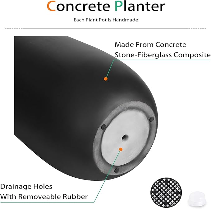 Concrete Tall Planter Outdoor Indoor, Large Cement Plant Pots for Trees Flowers (Black, 24 inch)