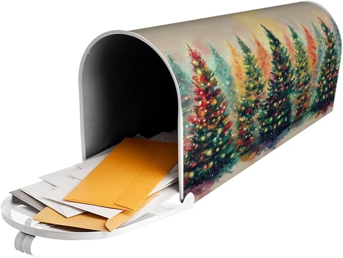 Winter Christmas Trees Mailbox Covers Magnetic Letterbox Covers 21x18 Inch for Garden Outdoor Decoration