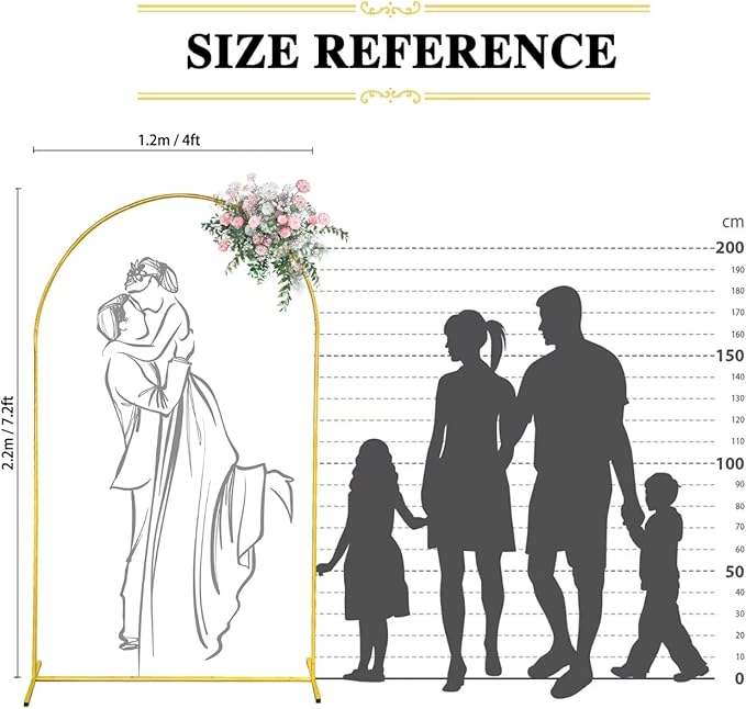 6foot Wedding Arch Frame and 2 Golden Water Bags, Arch Background Stand, Suitable for Weddings, Birthday Parties, Brides, Baby Parties, Photo Booths, Garden Decorations