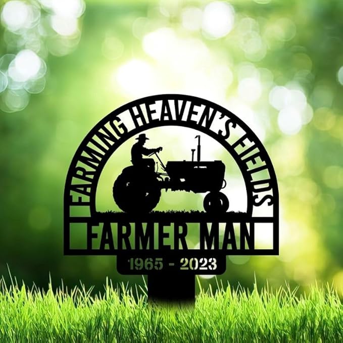 Custom Farming Fields Memorial Metal Stake – Personalized Farmer Tribute, Grave Marker, Tractor Yard Art, Sympathy Gift (Farming Memorial)