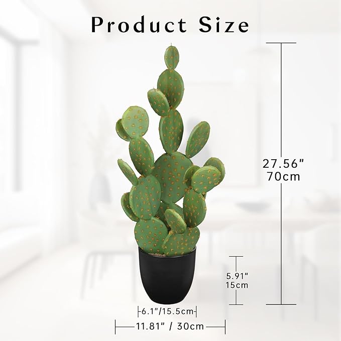 DILATATA Tall Fake Cactus Plant 27.5 inch Large Artificial Cactus Tree 'Prickly Pear Cactus' Faux Cactus Desert Plants Big Fake Cacti for Home Garden Office Decor