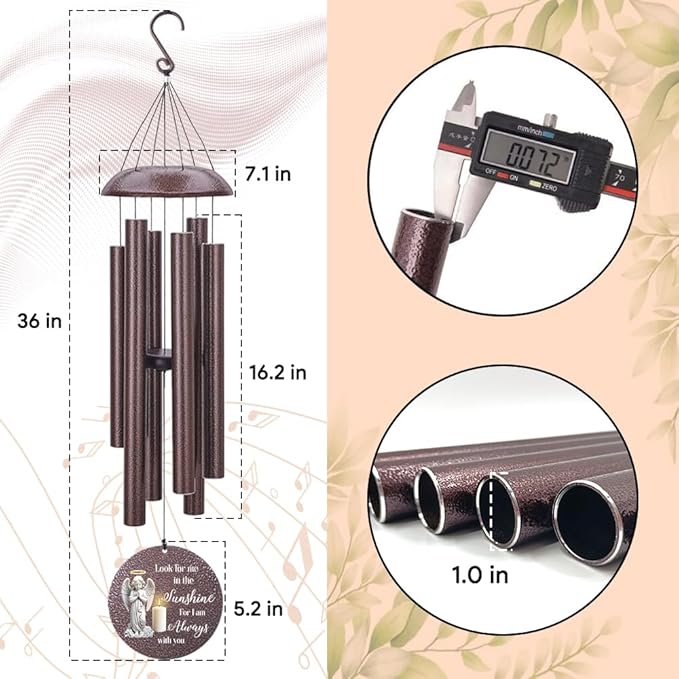 Sympathy Wind Chimes, Personalized Wind Chime for Loss of Loved Father/Mother, Commemorative Memorial Angel Bereavement Condolences Gifts for Funeral 36inch (Produced in USA)