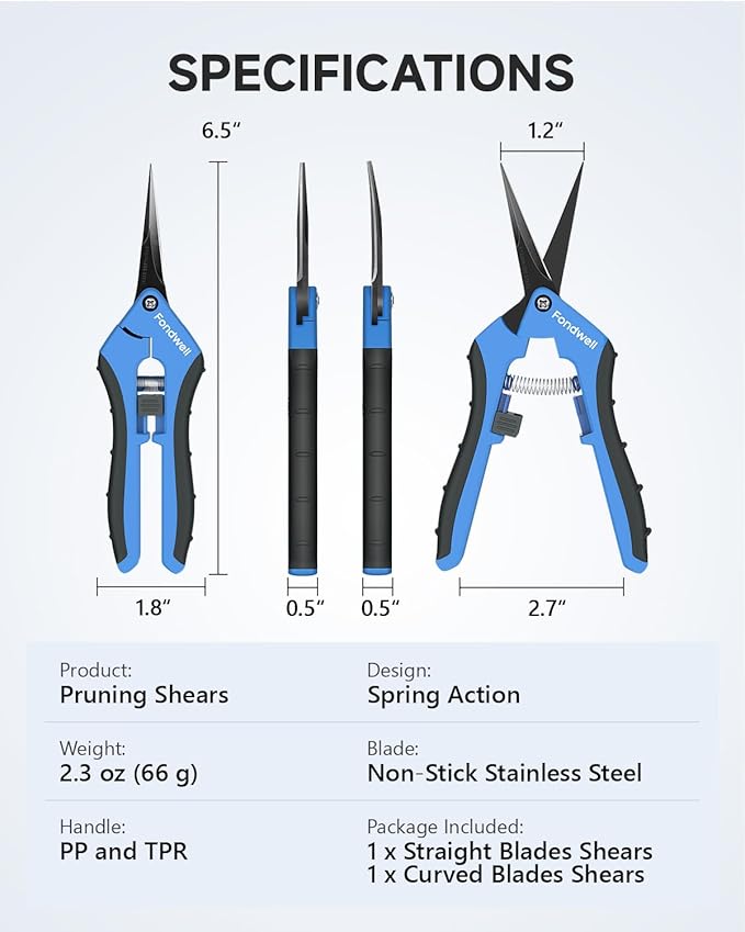 Fondwell 6.5" Pruning Shears Trimming Scissors: 2 Pack of Non-Stick Gardening Scissors - Reliable Garden Snips for Managing Small Plants