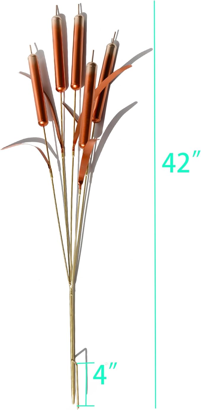 Cattail Stake Outdoor Decor β Pleated Copper Metal Yard Cattail Plant Art Poles for Garden Patio