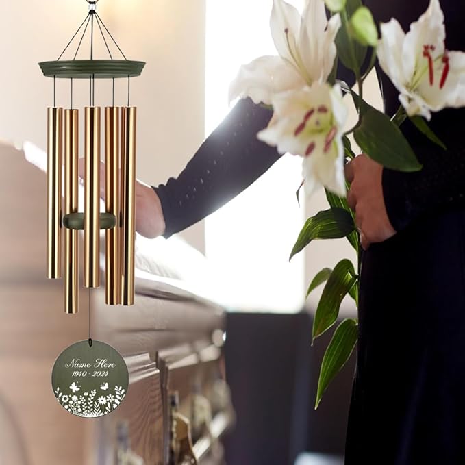Personalized Memorial Wind Chimes, 36inch Sympathy Gifts Wind Chime, Butterfly Mourn Wind Chimes, Deep Tone Custom Gifts for Loss of Loved Dad/Mom for Funeral (Produced in USA)