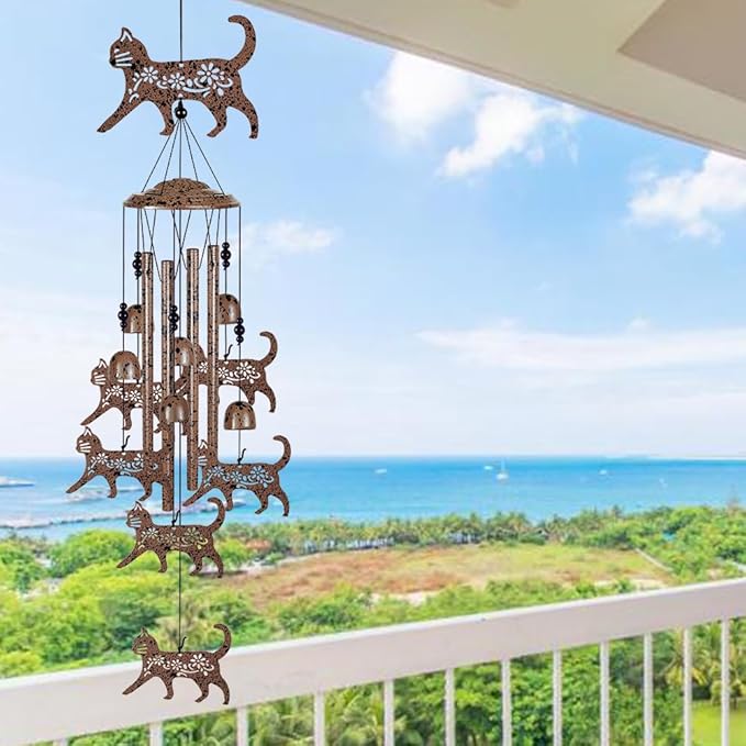 Cats Wind Chimes for Garden,Home,Balcony,Yard,Outdoor Decor, Cat Wind Bell, Memorial Wind Chimes, Cat Decoration, Wind Catcher, Blessing Wind Chime for Mom,Grandma,Family,Women,Friend