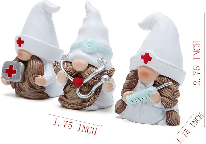 Hodao 3 PCS Doctor Home Gnome Figurines Decoration Doctor Gnomes Ornaments Scandinavian Tomte Elf Decor Gifts Summer Gnomes Figurines Home Decoration Table Hospital Nurse Gnome Decor