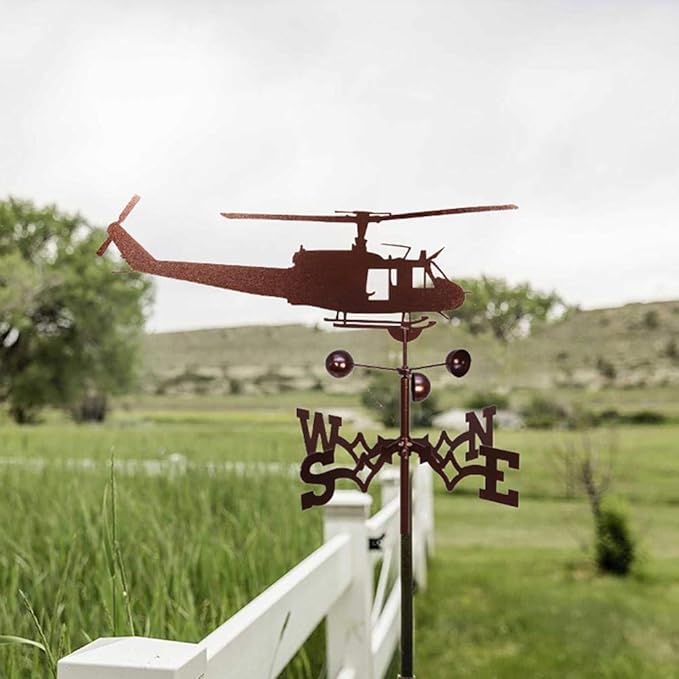 Stainless Steel Helicopter Weathervane, 50X35CM Retro Scene Garden Stake Weathervane Professional Measuring Tools, Resistant and Durable