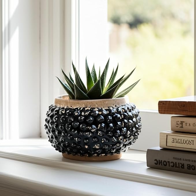 Flower Pots and Planters for Home Decor – Textured Pot for Indoor and Outdoor Display – Unique Design That Enhances House, Garden, and Patio Decor – Bring Style to Every Space – 7" Black & Brown