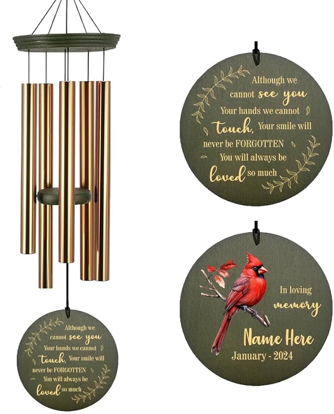 36inch Memorial Wind Chimes, Personalized Wind Chimes, Memorial Gifts, in Loving Memory for Loss of Loved Dad/Mom, Wind Chime Cardinal for Condolences/Funeral Outside (Produced in USA)