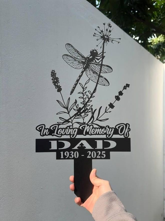 Personalized Dragonfly Memorial Stake – in Loving Memory Metal Grave Marker, Custom Name Sign, Remembrance Garden Stake (Dragonfly Tribute)