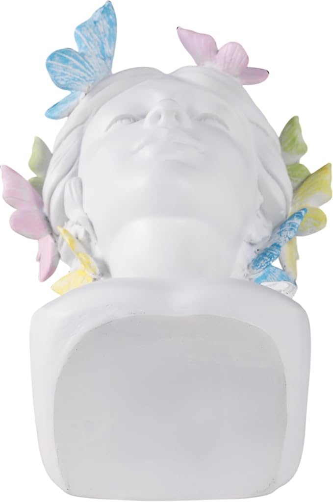 Planter and Flower Pot for Home Decor – Whimsical Plant Pot for Indoor or Outdoor Use with Butterfly and Face Sculpture – Modern Indoor Plant Stand Ideal for Garden and Patio Accent – 11" White
