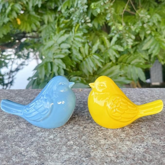 Ceramic Bird Figurines Bird Statue Ornament Home Garden Decor (Set of 2)