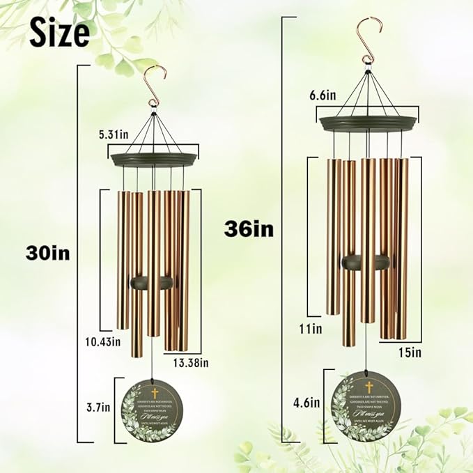 Personalized Memorial Wind Chimes, 36inch Sympathy Loving Memory Gifts, Cross Mourn Wind Chimes, Custom Name Wind Chime for Loss of Loved Dad/Mom, Funeral Decor (Produced in USA)