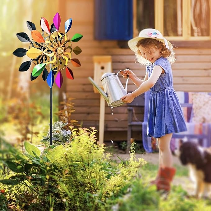 DIBIEECN 78 Inch Big Kinetic Wind Spinners with Garden Stake, Rainbow Metal Windmill Decorations, Outdoor Wind Sculpture, Dual Direction Colorful Wind Catcher for Yard Art, Lawn, Garden Decor, Gifts