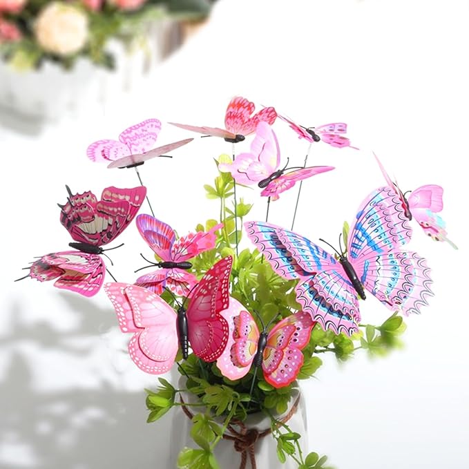 20PCS Butterfly Stakes,Plant Stakes,3D Colorful Double Wings with Bendable Stick,Ornaments Artificial Waterproof Butterfly Decorations,Garden Stake Decorations Butterflies for Flower Outdoor Indoor
