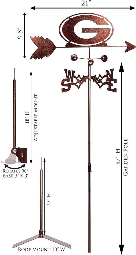 SWEN Products Georgia Bulldogs Weathervane (Adjustable Mount Include)