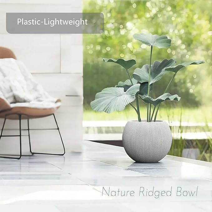 11.8 H x 14.5" Dia (8.9" Pot Opening) Plastic Beige Round Planters for Outdoor Plants, Resin Flower Pot for Indoor and Outdoor Plants, Plant Pot with Drainage Holes and Plug for Home Patio Garden