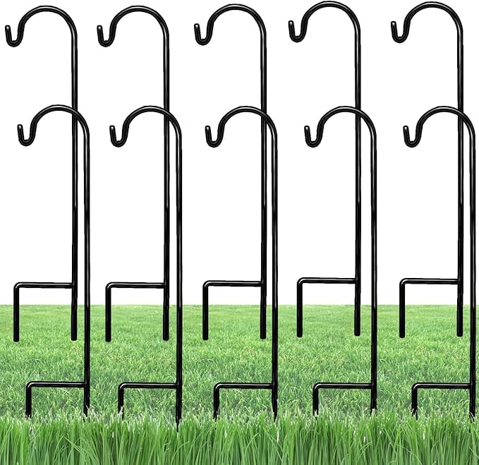 AshmanOnline Ashman Shepherds Hook 10 Pack Black, 35 Inches Tall, Made of Premium Metal for Hanging Solar Light, Bird Feeders, Mason Jars, Garden Stake and Wedding Décor.