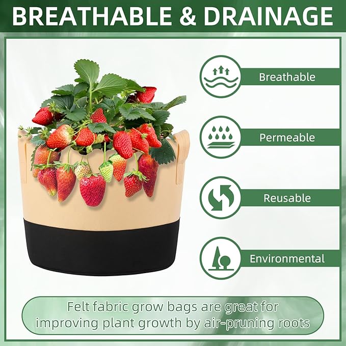 12 Pack 7 Gallon Grow Bags Colorful Fabric Plant Pots with Handles 7 Gal Garden Grow Bags Fabric Grow Pots Plant Growing Bags Vegetable Planting Bags for Garden and Outdoor (7 Gallon)