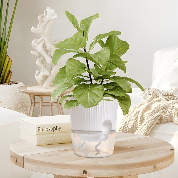 ZXJ 5.5 Inch Self Watering Planter Pots for Indoor Plants - African Violet Pots with Wick Rope - White